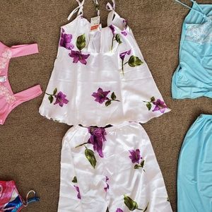 Vietnamese silk pajamas - violet flower design